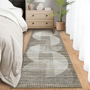 Modern Geometric Washable Area Rug, Blue, Low Pile, Non-Slip, Stain-Resistant Accent Carpet for Bedroom or Dining Room - 1 of 4