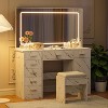 Vanity Desk with Mirror and Lights, with 7 Drawers, 3 Light Modes & Brightness Adjustment, Dressing Table with Hair Dryer Holder for Bedroom - 3 of 4