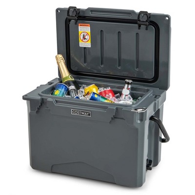 Costway 25 QT Portable Cooler Rotomolded Ice Chest Insulated Ice Box for  5-7 Days Charcoal