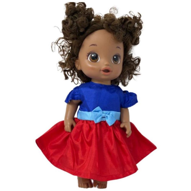 Doll Clothes Superstore Red Blue Dress Fits 12 Inch Baby Alive And Little Baby Dolls, 3 of 5