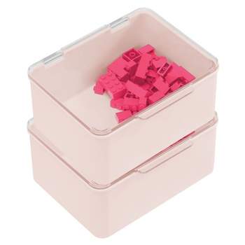mDesign Plastic Playroom Gaming Organizer Storage Bin Box with Hinged Lid, 2 Pack - 5.63 x 6.65 x 3, Light Pink/Clear