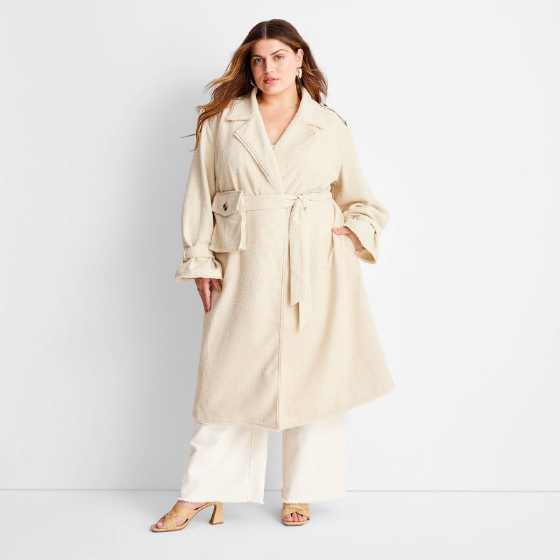 Women's Boucle Frayed Edge Trench Coat - Future Collective™ with Jenny K. Lopez Cream, 1 of 9