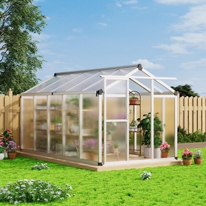 Greenhouse Outdoor - Polycarbonate Walk-in Garden Greenhouse with Roof Vent, Aluminum Frame & Lockable Door - 1 of 4