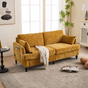 Okak Modern Chenille 2-Seater Loveseat Sofa with 2 Pillows & Sturdy Soild Wood Feets,Upholstered Armchair Sofa Couch for Living Room - 1 of 4