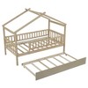 PAGED Twin Size House Shaped Bed Simple Modern Wooden Bed Frame with Headboard and Twin Size Trundle for Bedroom - 3 of 4