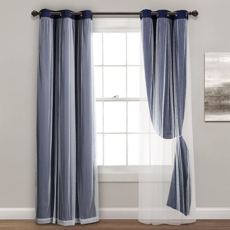 Lush Décor Grommet Sheer Panels with Insulated Blackout Lining Navy Set 38X84, 4 of 7