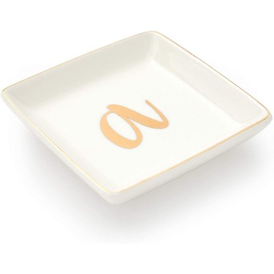 Juvale Letter A Ceramic Trinket Tray, Monogram Initials Jewelry Dish for Ring (4 Inches)
