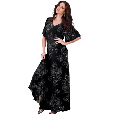 Roaman's Women's Plus Size Flutter Sleeve Crinkle Dress