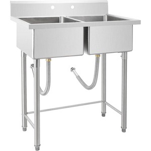 Stainless Steel Utility Sink, Freestanding Double Bowl, Commercial Sinks Kitchen Sink for Restaurant Laundry Room Bathroom Garage Garden - 1 of 4