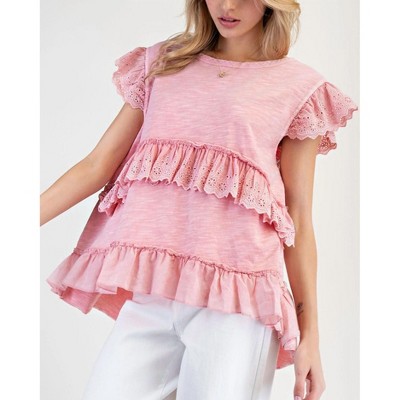 Women's Lace Ruffle Slub Tunic - Easel