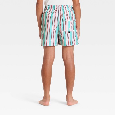 Детские купальники Art Class Boys' Retro Pinstripe Swim Trunks with Built in Boxers - art class™ Blue/Red/Cream S — фото 2