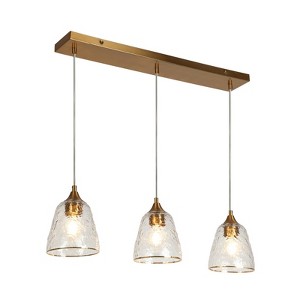 LNC Dolohovstrout 3-Lights 28.5" Modern Linear Kitchen Island Pendant Lightss, Polished Gold with Textured Glass - 1 of 4