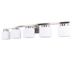 DORESshop 41 in. 5-Light Nickel Modern Square Vanity Light for Bathroom, Bedroom with Curved Arms and Milk White Glass Shades - 1 of 4