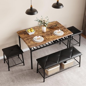Whizmax Dining Table Set for 4, Kitchen Table Set with Upholstered Bench and Square Stools for Small Space, Apartment - 1 of 4
