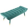 Modway Guess Channel Tufted Performance Velvet Accent Bench Teal – Mid-Century Upholstered Bench with Padded Seat and Gold Legs - 2 of 4