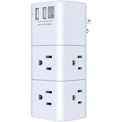 MaseiKar USB Outlet Extender Surge Protector - QINLIANF Rotating Plug, 3-Sided Swivel Power Strip, 6 AC Spaced Outlet Splitter and 3 USB Ports
