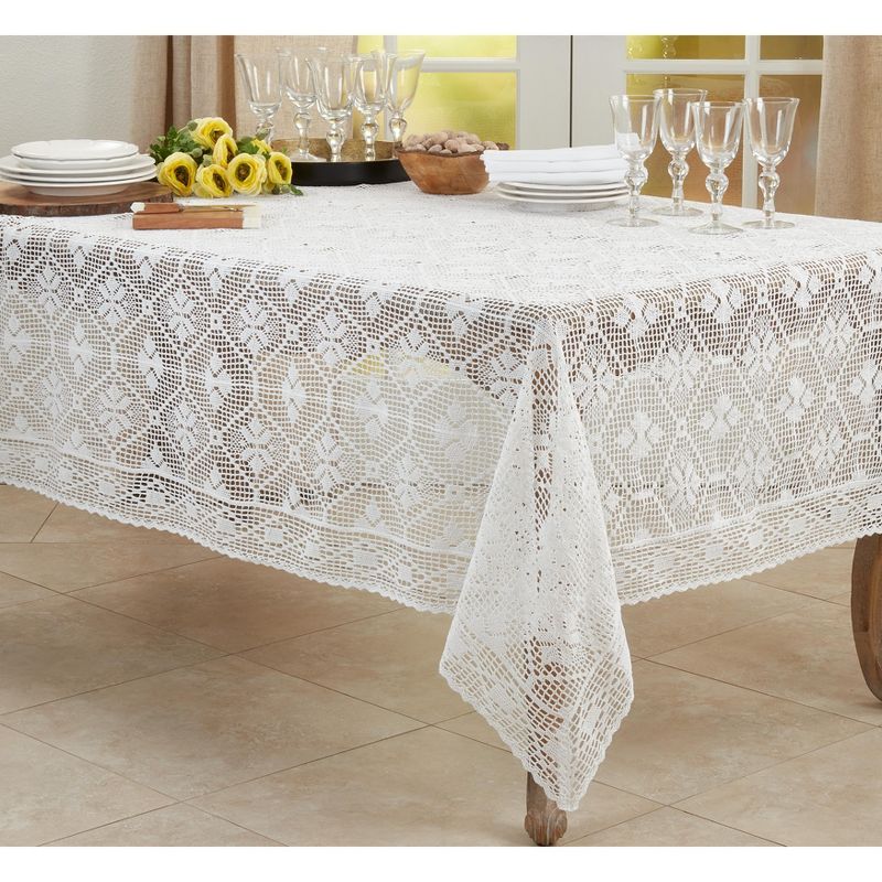 Saro Lifestyle Vintage Tablecloth With Crochet Design, 3 of 5