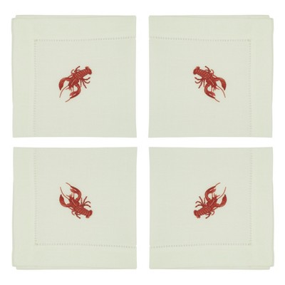White Polyester Embroidered Lobster Table Napkins Set of 4