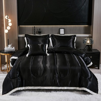 Satin Comforter Set with Sheet Set-Like Bed in a Bag, Ruffle Pinch Pleat Bedding, Soft Luxury Hotel Satin Quilt Set with Cushion Cover