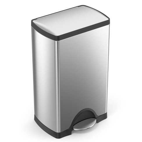 simplehuman® Rectangular Open-Top Metal Trash Can, 2.6 Gallons, 13-1/16H x  6-1/4W x 11-3/10D, Brushed Stainless Steel
