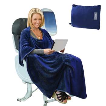 Tirrinia Travel Blanket Airplane Office Pullover 4 in 1 Premium Cozy Fleece Portable  Pullover  Blankets with Built-in Bag, Pocket