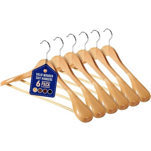 Lifemaster Solid Wooden Hangers for Clothes - Heavy Duty Suit Hanger Set with Chrome 360° Swivel Hook- Wide Shoulder Wooden Coat Hangers Pack of 6