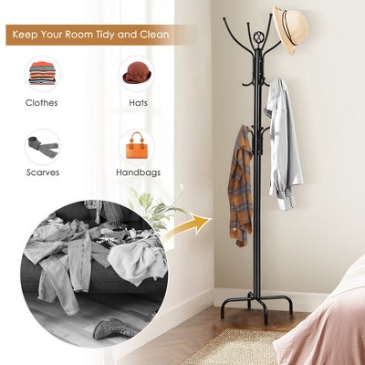 Black Metal Freestanding Coat Rack with Umbrella Stand