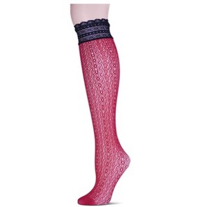 Memoi Ornate Lace Net Knee High Socks Black One Size - 1 of 2
