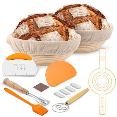 Cheer Collection 2-Piece Bread Proofing Basket Set – Round Sourdough Banneton Baskets with Essential Baking Tools