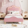 Twin Size Upholstered Bed Frame with Adjustable Headboard and Footboard, Velvet Princess Platform Bedframe for Kids/Girls, Wooden Slats Support - 3 of 4