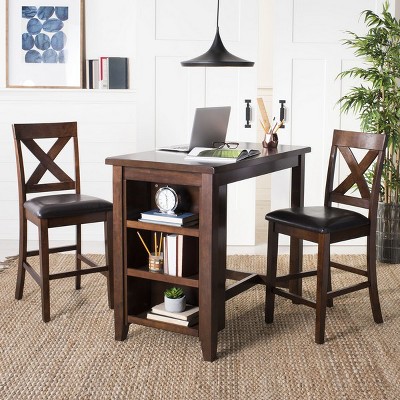 Mahogany and Black Solid Wood 3-Piece Pub Set with X-Back Chairs