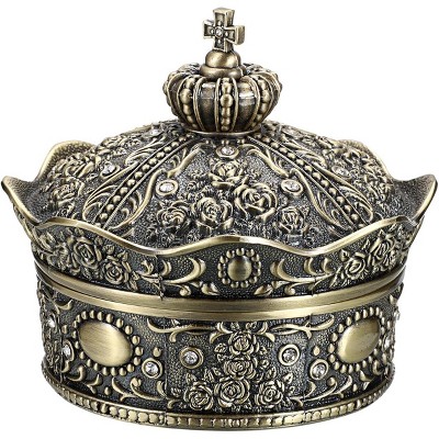 Vintage Jewelry Box, Antique Crown Design Trinket Treasure Chest Storage Organizere