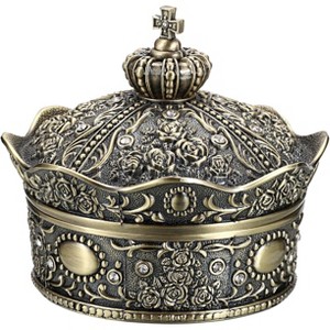 Vintage Jewelry Box, Antique Crown Design Trinket Treasure Chest Storage Organizere - 1 of 4
