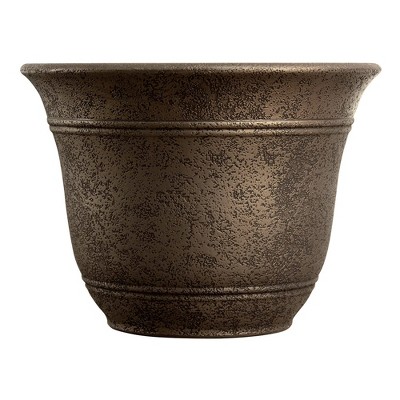 HC Companies SRA10001P02 Sierra 10 Inch Self Watering Round Weather Resistant Plastic Resin Flower Garden Planter Pot Container, Celtic Bronze