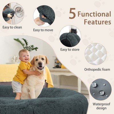 Large Dark Grey Faux Fur Orthopedic Human Dog Bed
