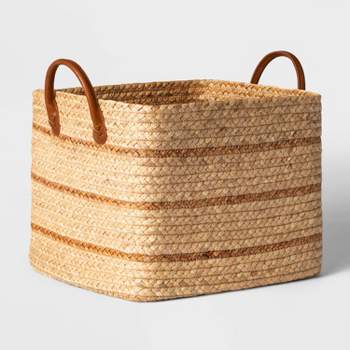 Braided Water Hyacinth Basket with Faux Leather Handles - Threshold™