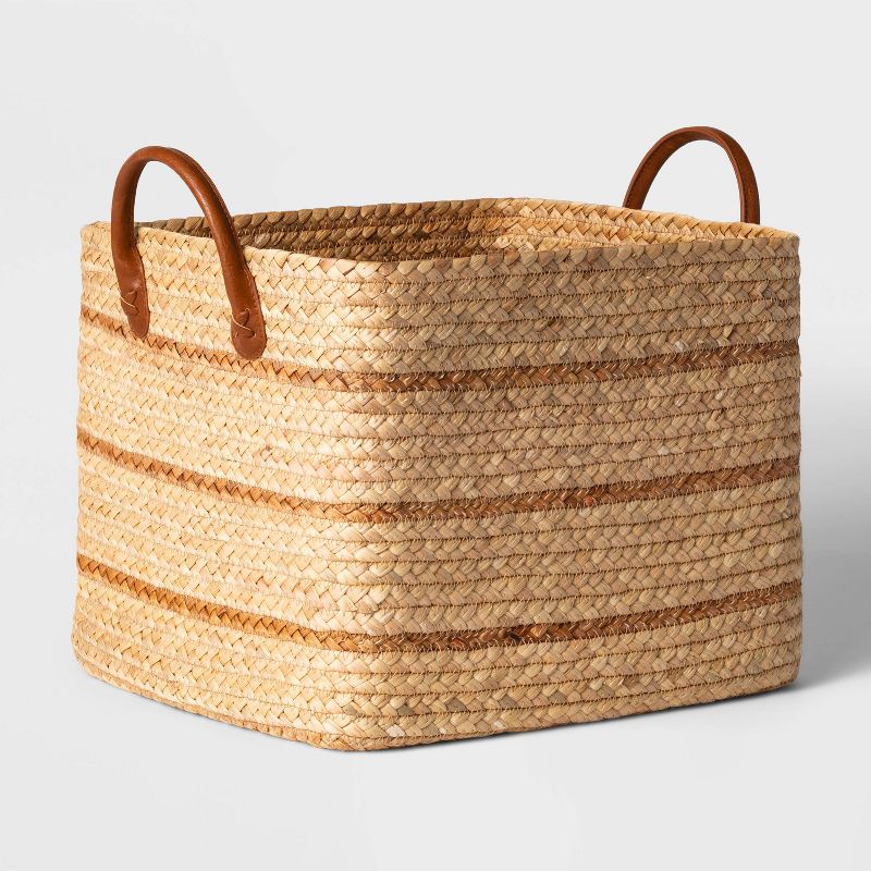 Braided Water Hyacinth Basket with Faux Leather Handles - Threshold™, 1 of 8