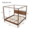 Canopy Bed Frame, Solid Wood Platform Bed with Four Poster Design, Slide Rails for Curtains, No Box Spring Needed-Baofuwish - 4 of 4