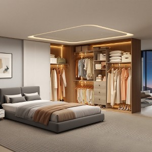 MAYEERTY Khaki 96x16x75" High-Capacity Wardrobe Rack - 3 Drawers, Shelves, Expandable Rods, Stylish & Durable - 1 of 4