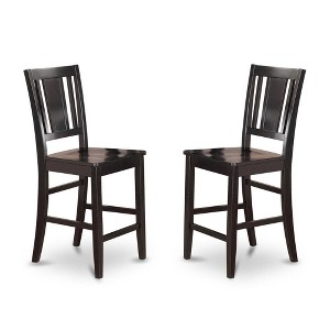 East West Furniture,Buckland Counter Height Chair for dining room with Wood Seat in Black Finish, Set of 2 - 1 of 3