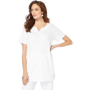 Roaman's Women's Plus Size Notch Neck Soft Knit Tunic - 1 of 4