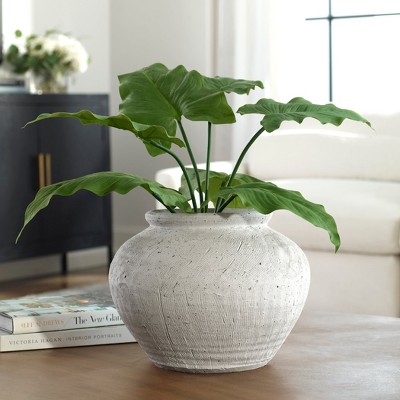 White Etched Ceramic Round Table Vase