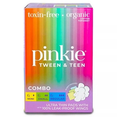 Pinkie Tween & Teen Ultra-Thin Organic Topsheet Pads with Wings - Combo Pack - 18ct