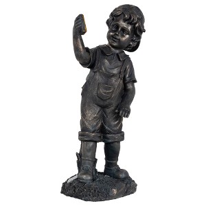 Northlight 18" Black & Bronze Boy with Cell Phone Solar Powered Outdoor Garden Statue - 1 of 4