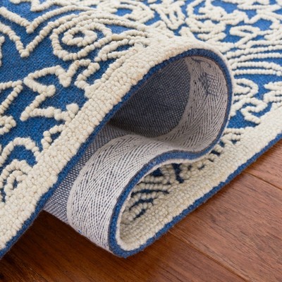 Blue and Ivory Hand-Tufted Wool Runner Rug, 24" x 10"