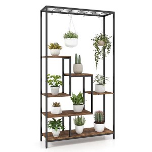 Bestier Plant Stand Indoor, 71" Ladder Plant Shelf with Hanging Hooks for Living Room Balcony Patio Decor, Wood Plant Pot Holder Rack for Gardening - 1 of 4