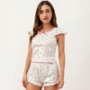Anna-Kaci Lounge Women's Floral Print Short Sleeve Sleepwear Set with Ruffled Hem and Contrast Trim - 2 of 4