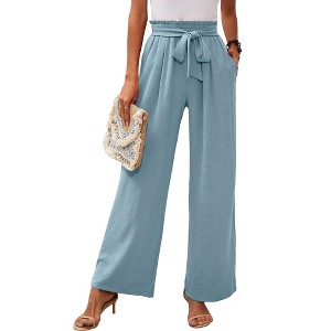 Women's High Waist Wide Leg Pants Elastic Waist Trousers with Side Pockets Casual Lounge Pants - 1 of 4