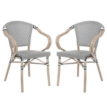 Flash Furniture 2 Pack Marseille Indoor/Outdoor Commercial French Bistro Stacking Chair with Arms, Textilene and Bamboo Print Aluminum Frame