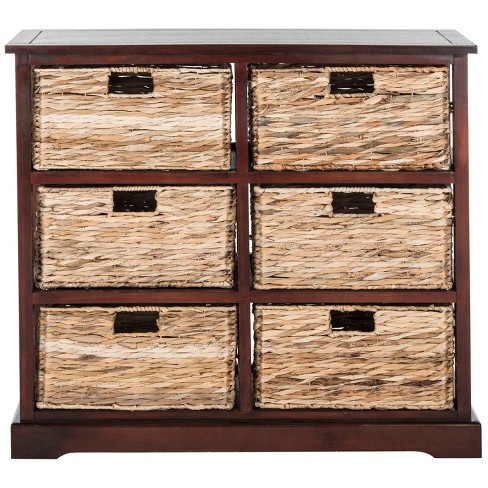 Keenan Storage Chest With Wicker Baskets Cherry Safavieh Target